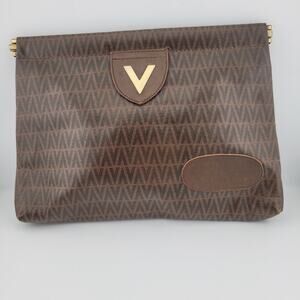 AUTH MARIO VALENTINO MONOGRAM PVC/LEATHER CLUTCH BAG PREOWNED